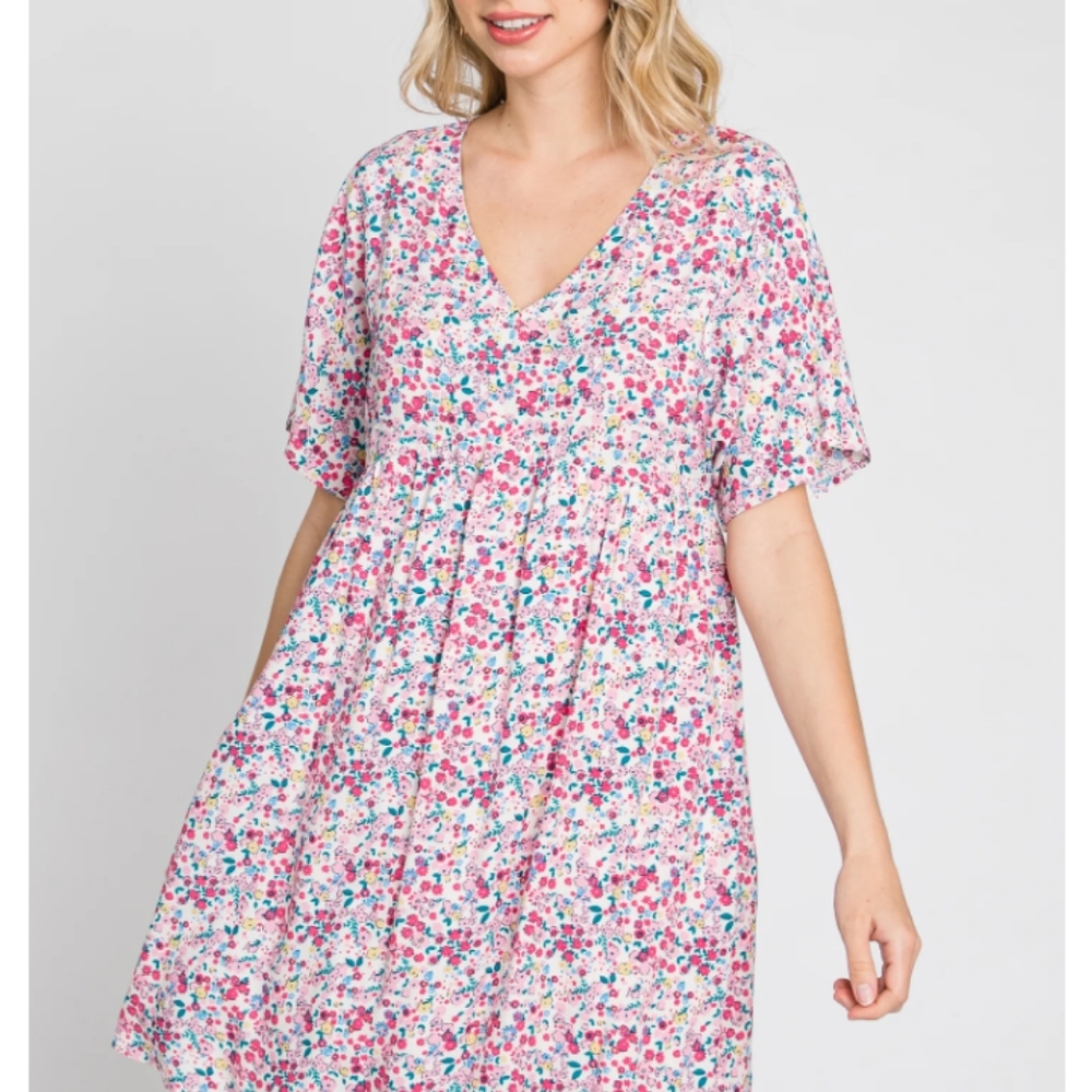Andree by Unit ditsy floral print dress v-neckline short sleeves empire waist